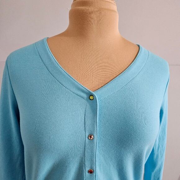 NEW Quacker Factory Top Womens XS Blue Beaded Button Front 3/4 Sleeve Grannycore - Picture 5 of 15